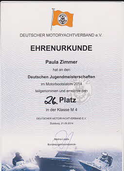 Ehrenurkunde Paula Zimmer 2014