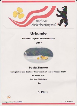 Urkunde Berliner Motorbootjugend 2017 Urkunde Berliner Motorbootjugend 2017