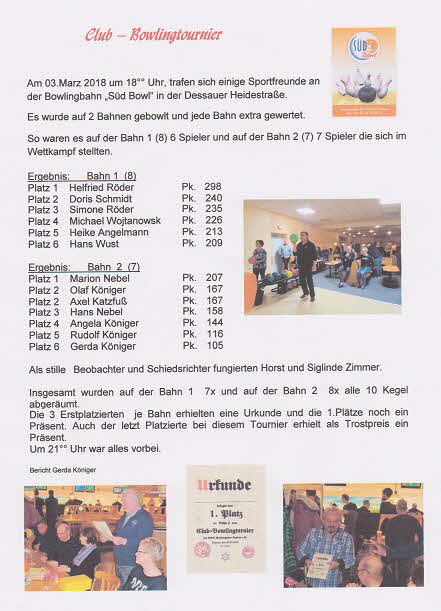 Bowling Turnier März 2018 Bowling Turnier März 2018